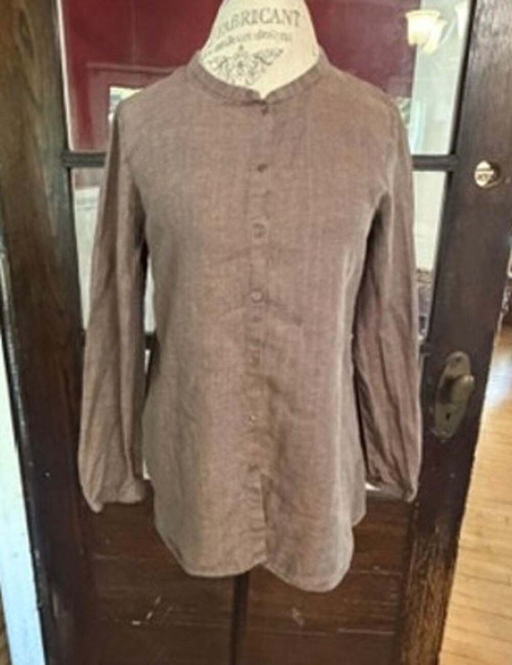 READ Eileen Fisher Tunic Womens Small Brown 100% Linen Long Sleeve Shirt